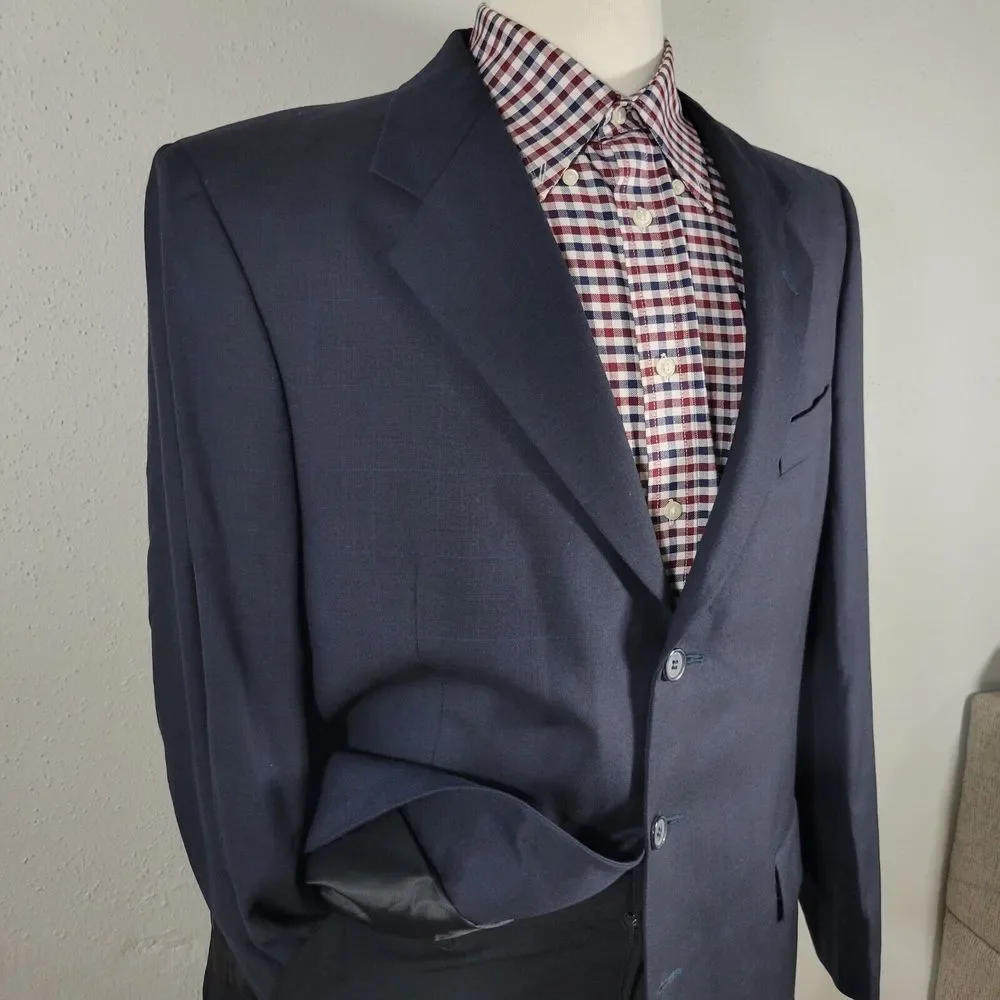 Vitale Barberis Men's Sport Coat‎ Blazer Three Button Navy Blue Wool 100s Sz 44R